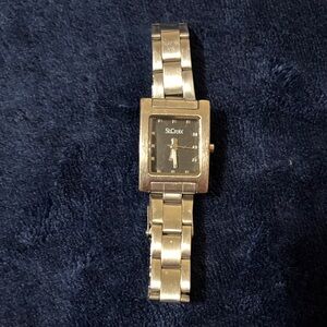 St. Croix Silver-Tone Women's Square Link Watch - Black Dial